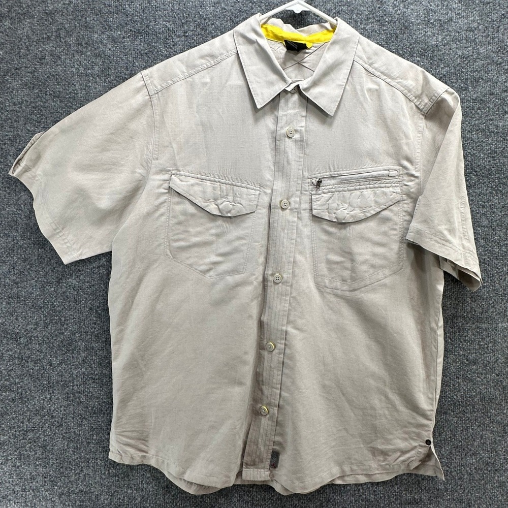 Jordan Brand Mens XL Beige Linen Cotton Short Sleeve Utility Button Down Shirt